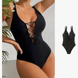 Vintage Swim Wear Beachwear Backless Bathing Suit tie up SZ S Cheeky